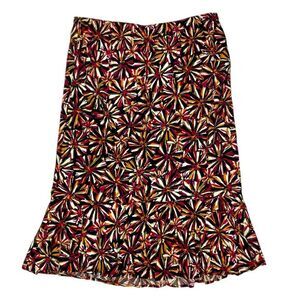 Sag Harbor Vintage Midi Skirt Sz XL Black Red Debbie Printed A-Line Boho Hippie